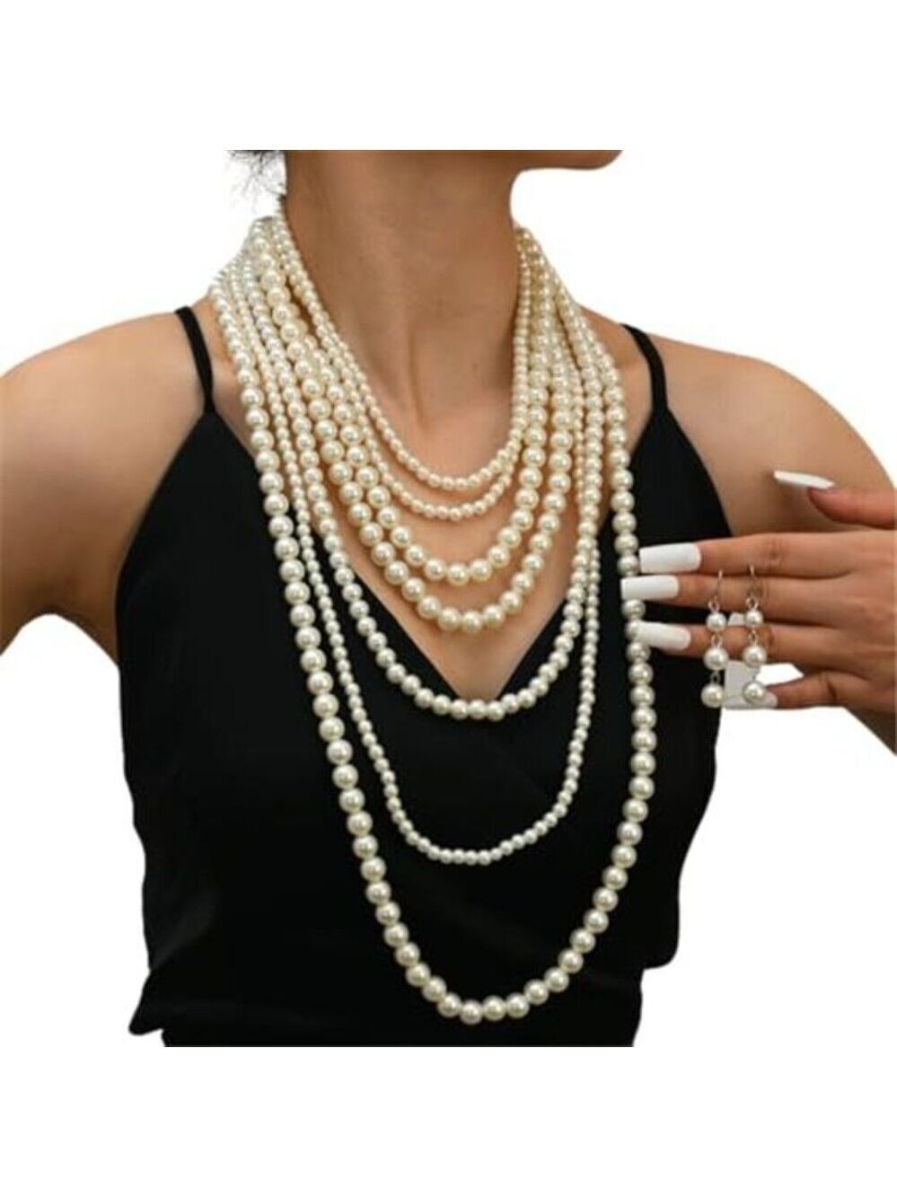 Elegant Multi-Strand Simulated Pearl Necklace Set in Cream